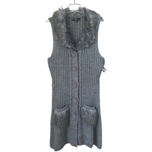 Sioni Wool Blend Faux Fur Long Sleeveless Cardigan Button Vest Size XL